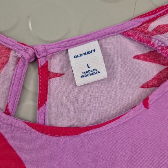 Old Navy Floral Print Pink & Red Sleeveless Blouse With Back Button Detail Women - Picture 7 of 8